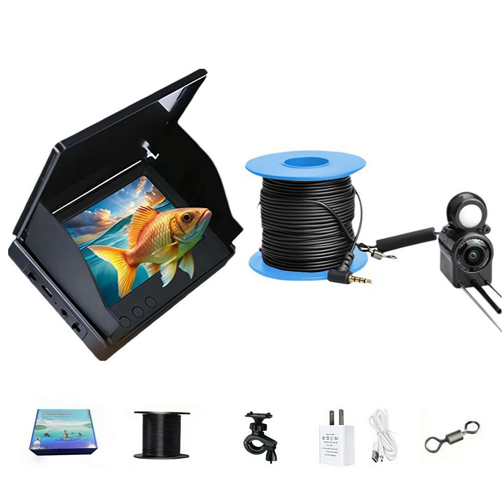 Underwater Fishing Camera with Infrared Night Vision, Portable Fish Finder, 4.3 IPS Screen, IP67 Waterproof, 100ft Cable, 4K Resolution, Wide View, Ideal for Boat, Kayak, Ice Lake Fishing