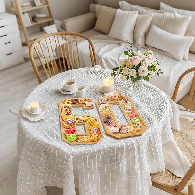 Brainy 60th Birthday Party Supplies Trays Number Charcuterie Tray Wooden Serving Anniversary Number Charcuterie Tray for 60th Birthday Anniversary Party Decorations Chocolate Candy Container