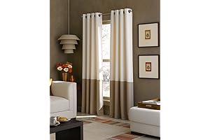 Curtainworks Kendall Color Block Grommet Curtain Panel, 84-Inch, Ivory/Tan