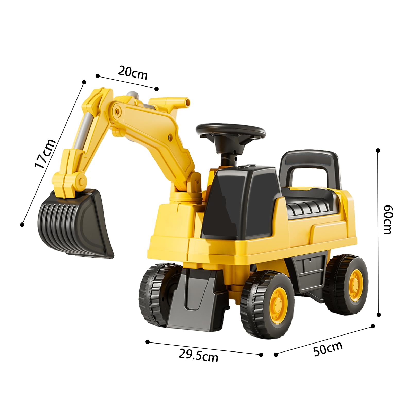 Tritina Excavadora Gigante para Cabalgar para Niño Amarillo, Estructura Anti-Basculación, Asiento con Almacenamiento, Brazo de Pelleadora Móvil, Neumáticos Antideslizantes, Adecuado de 1 a 4 años