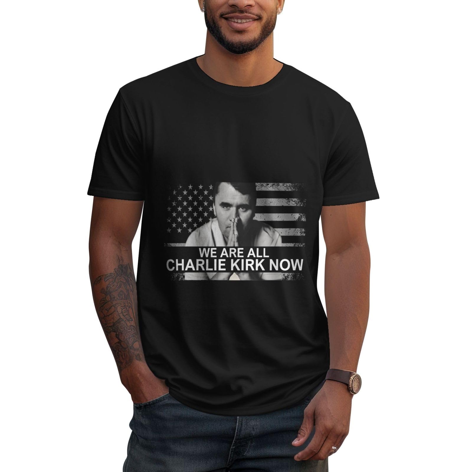 GQWJKSZ We are All Charlie Kirk Now Vintage T-Shirt - Classic Fit, Crew Neck, Adultblack