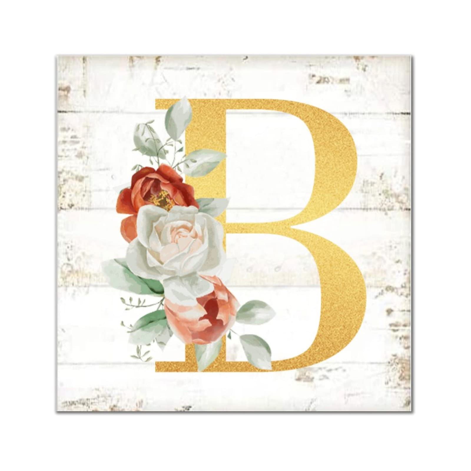 Lettre B monogramme en bois cadeau de pendaison de crémaillère doré