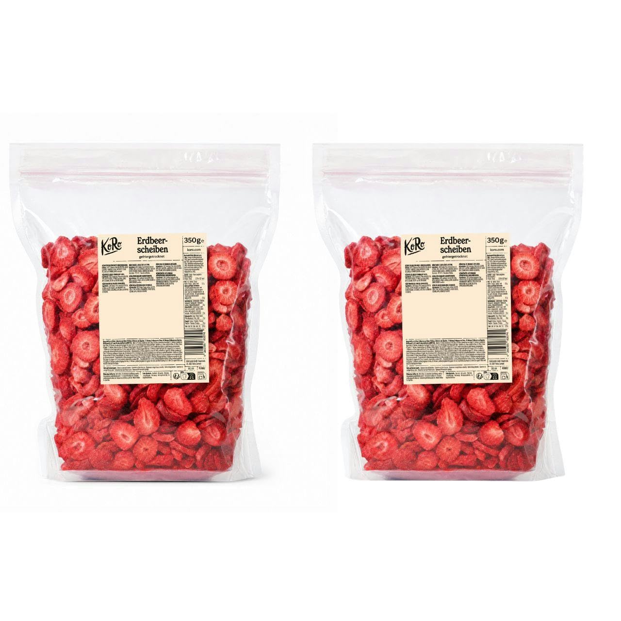 KoRo - Fragole liofilizzate a fettine 2 x 350 g - 100% fragole liofilizzate senza conservanti, ideali come snack di frutta e in muesli e dolci, gusto naturale