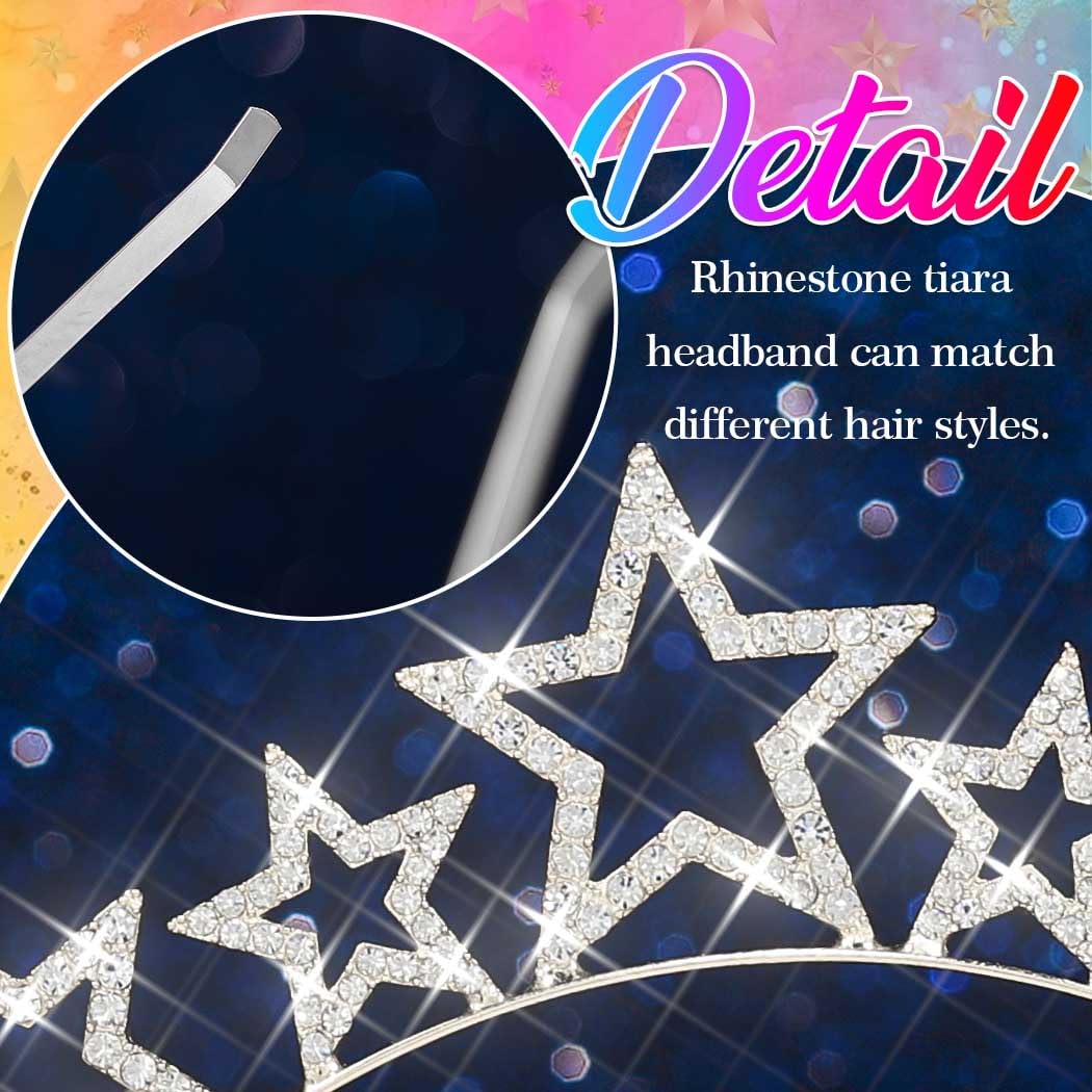 Reaky Stars Halo Crown Gold Headpiece Rhinestone Star Halo Crown Goddess Headbands Carnival Hair Accessories for Women (Silver - Image 4