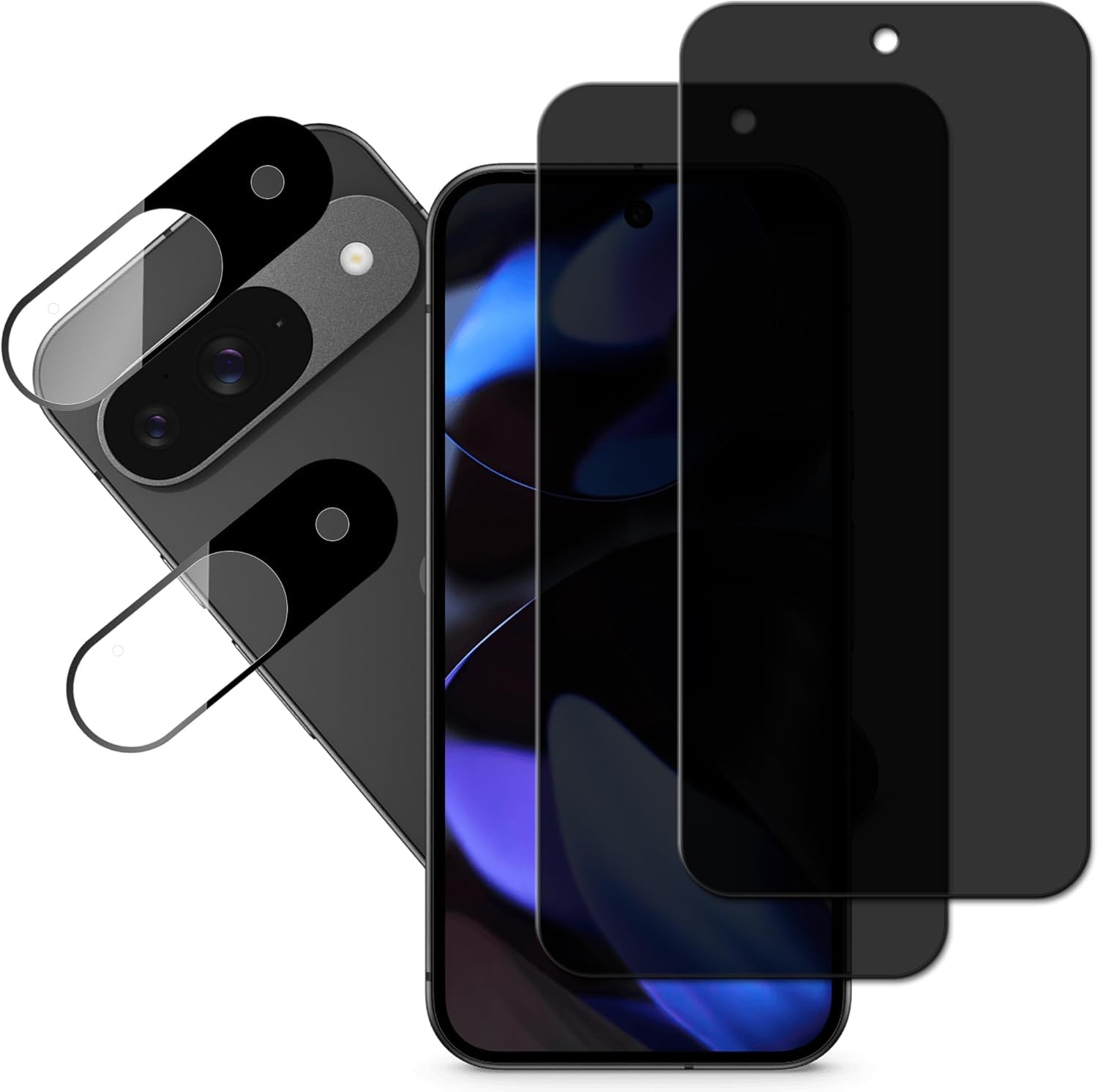 HKKAIS 左右の視野 のぞき見防止 Google Pixel 9 グーグルピクセル9 用 覗き見防止 ガラスフィルム 日本製硝子採用 強化 ガラスカメラフィルム 液晶画面 保護フィルム【2+2枚入り】