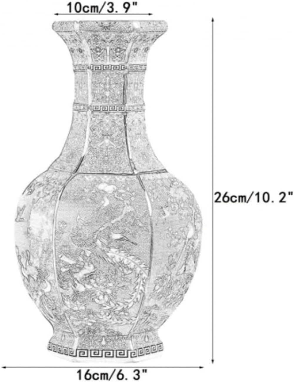 手描きの植物模様陶器花瓶 芳山窯 手描き 花器 （花瓶）