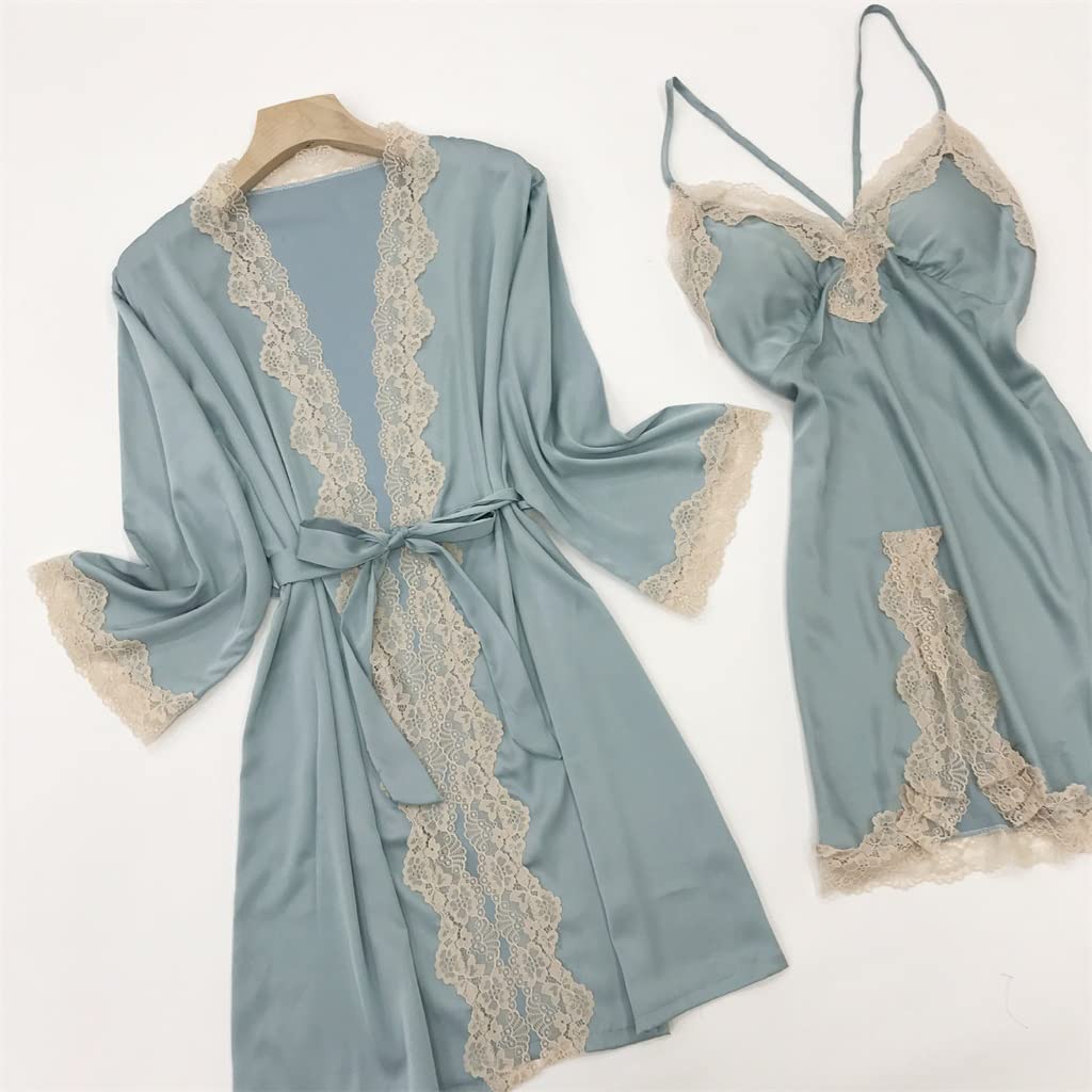 Kobiety V-Neck bielizna nocna satynowa koronkowa patchworkowa szata garnitur letnia suknia Femme pasek koszula nocna z klockami Casual zestaw do spania