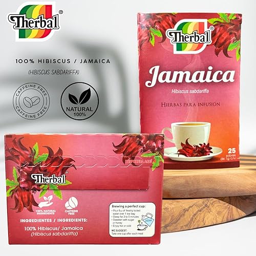 Miniatura 3 de Té Jamaica (té de hibisco) - 25 bolsas de té - Vegano, 100% natural - Marca Therbal Premium