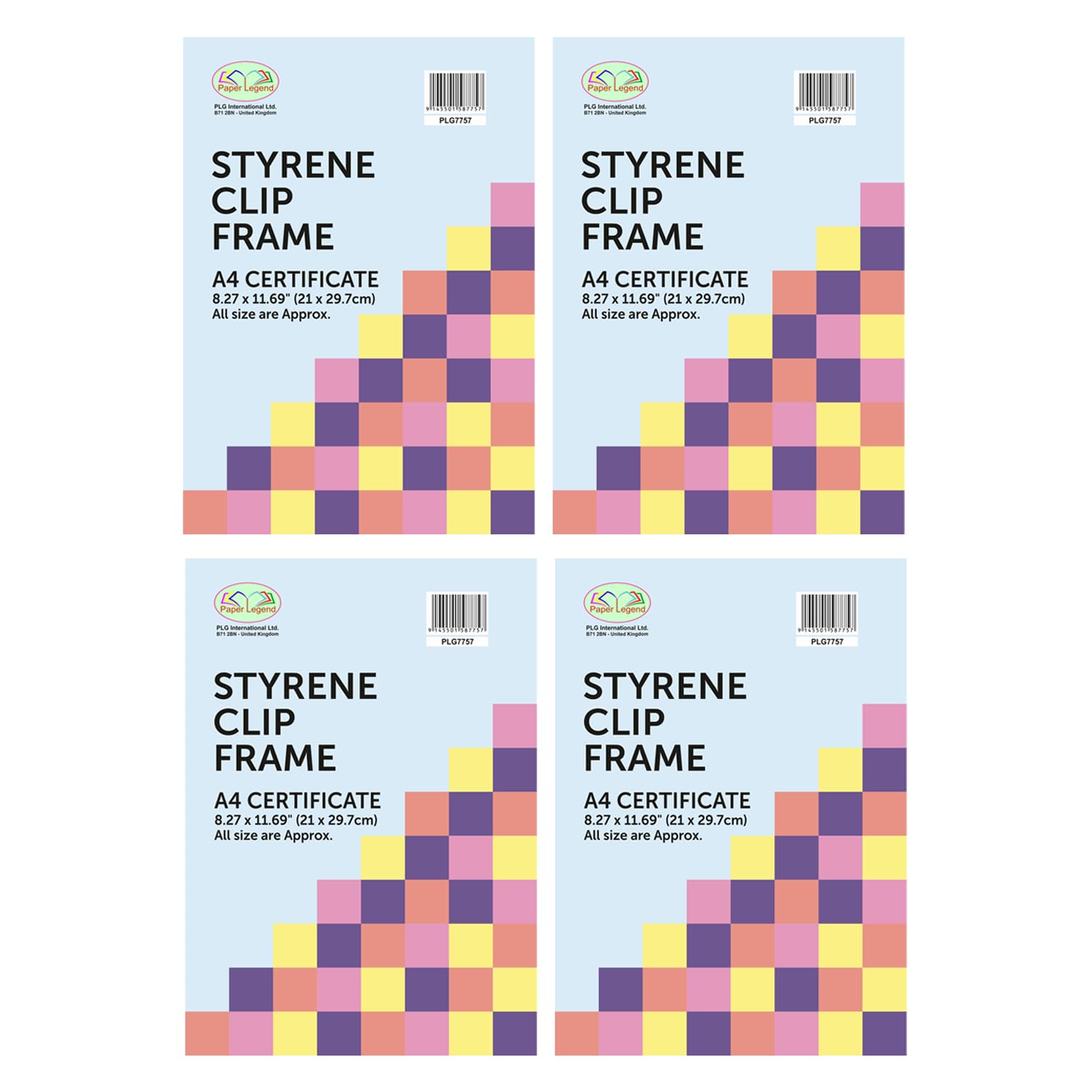 Pack of 4 A4 Frame Clear Plastic Styrene Front Frameless for Certificate/Poster Photo Display - Classic Wall Mountable (21 X 29.7 CM)