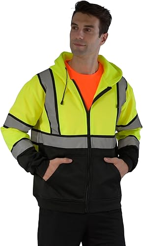 Miniatura 65 de sesafety Sudadera de seguridad de alta visibilidad para hombre, sudadera con capucha reflectante con cremallera clase 3, sudadera con capucha