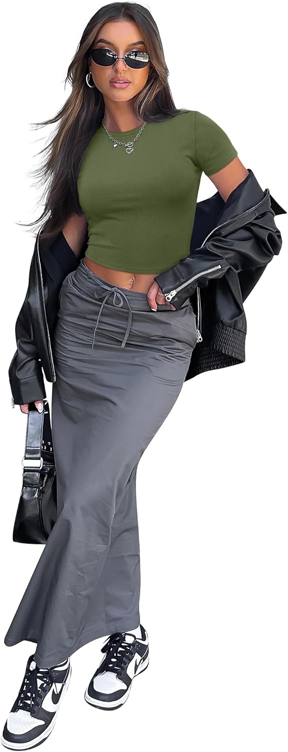 SAMPEEL Crop Tops for Women Summer Trendy Tight Tshirts 2024 Slim Fit - Image 4