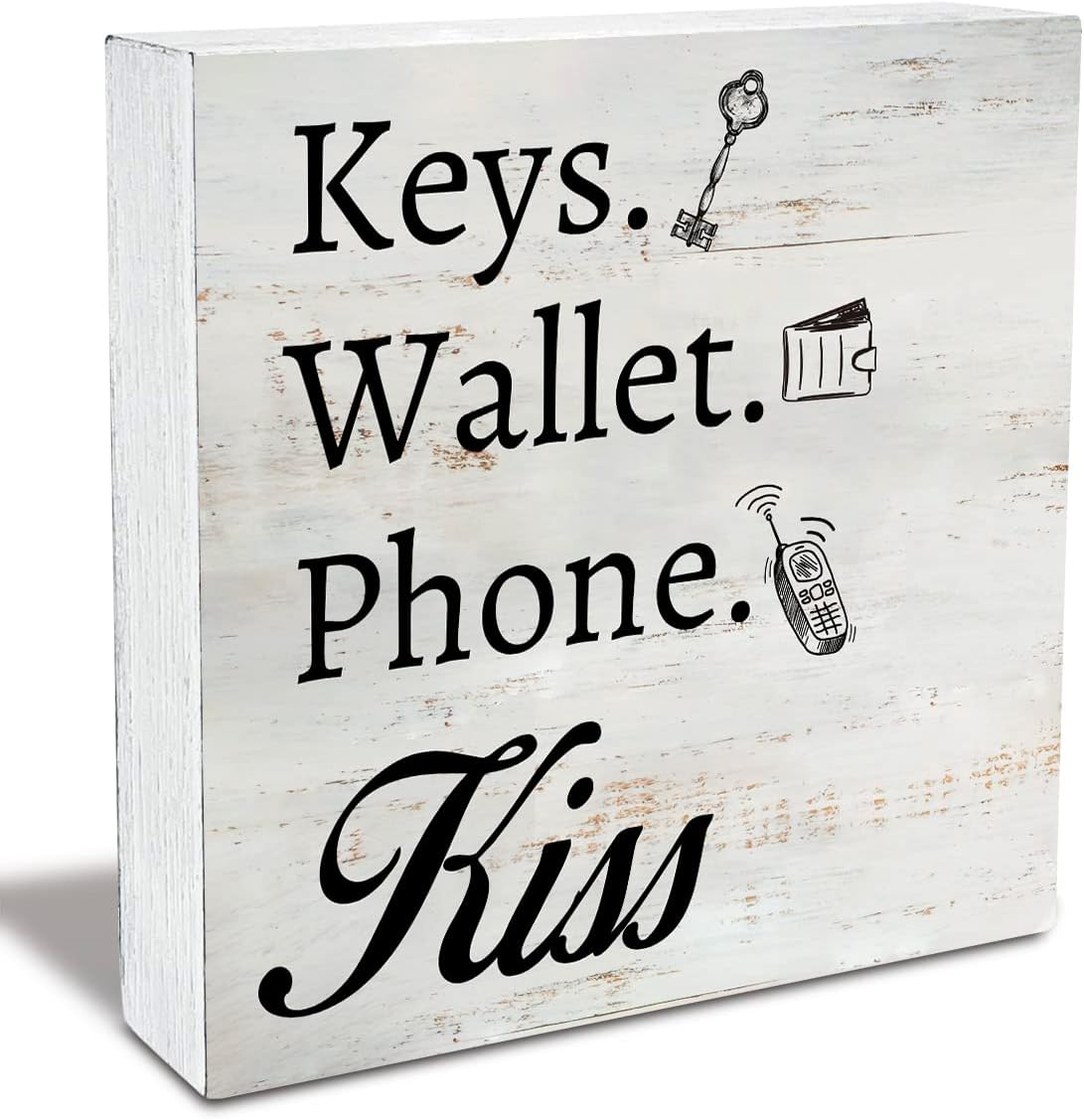 Rustic Keys Wallet Phone Kiss Wood Box Sign Reminder...