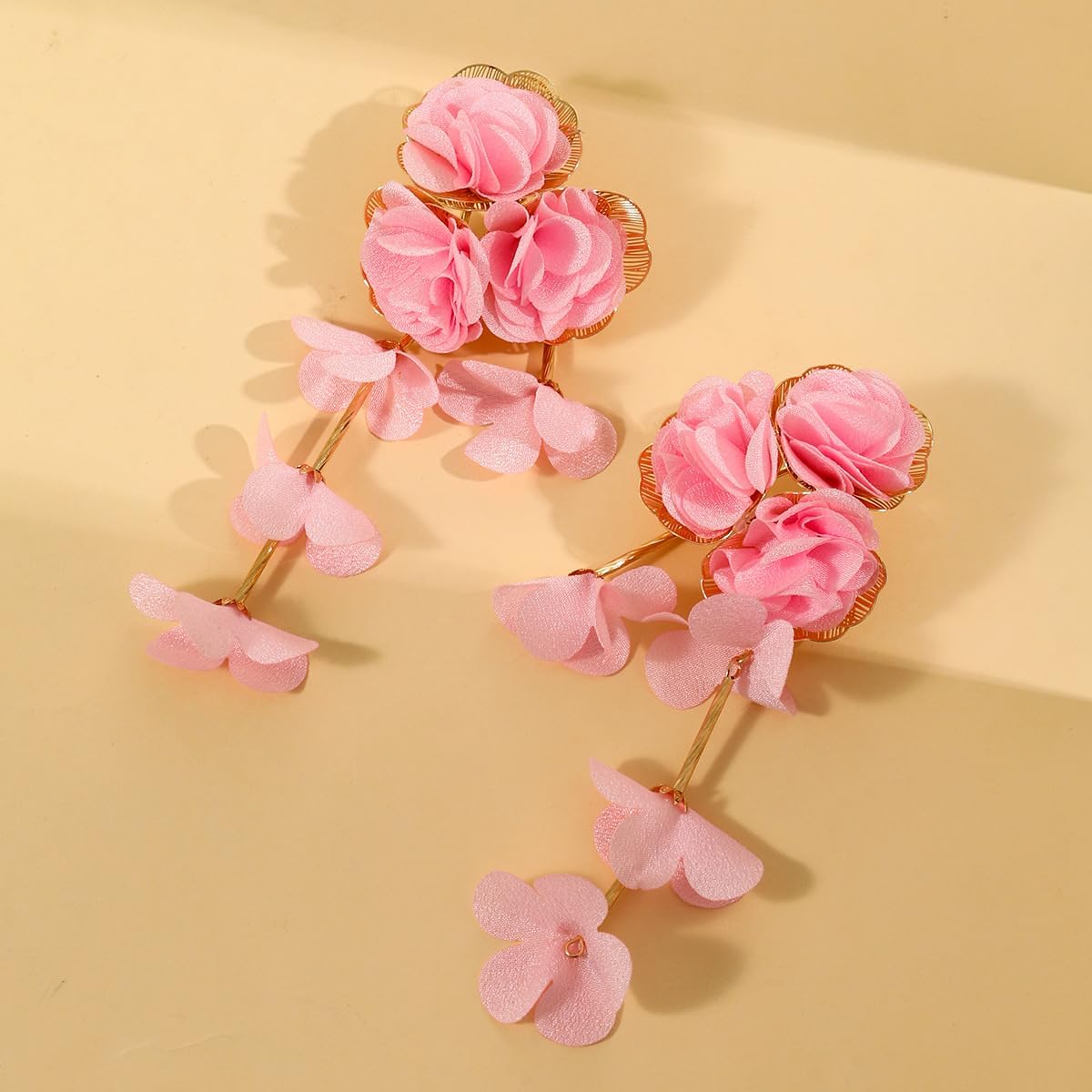 Fabric Flower Earrings for Women Colorful Long Tassel Floral Drop Earrings Fashion Boho Exaggerated Statement Beach Party Jewelry