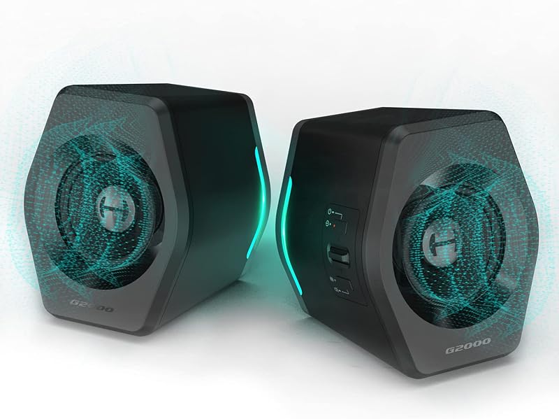 G2000 parlantes de computadora para juegos de PC de 32 W para computadora portátil Mac Computadora de escritorio parlantes de graves Bluetooth USB Entradas AUX de 3,5 mm Luces RGB parlantes multimedia Negro