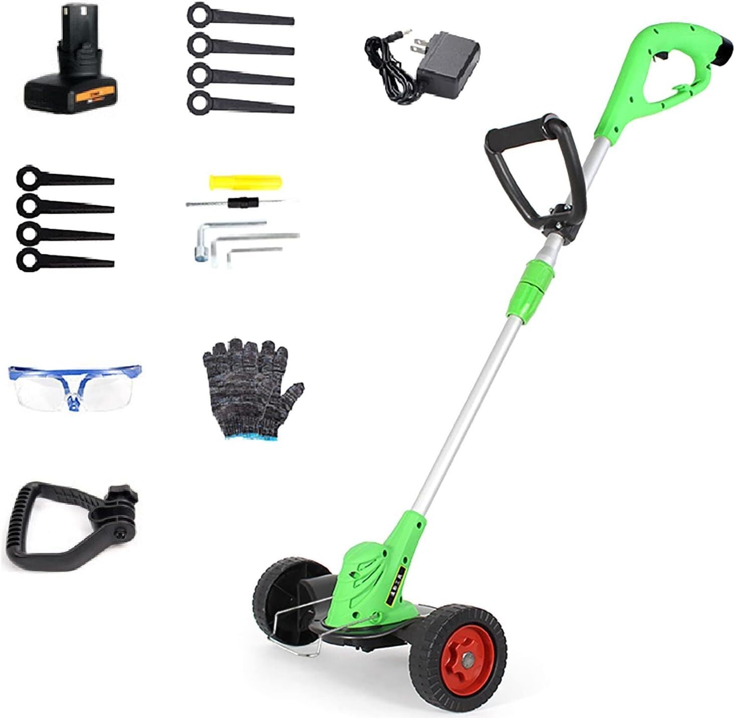 NAKEAH Cortacésped eléctrico, cortacésped multifunción 2 en 1, batería extraíble, orientable, 180 °, Longitud Ajustable, desbrozadora Manual, 4000mA