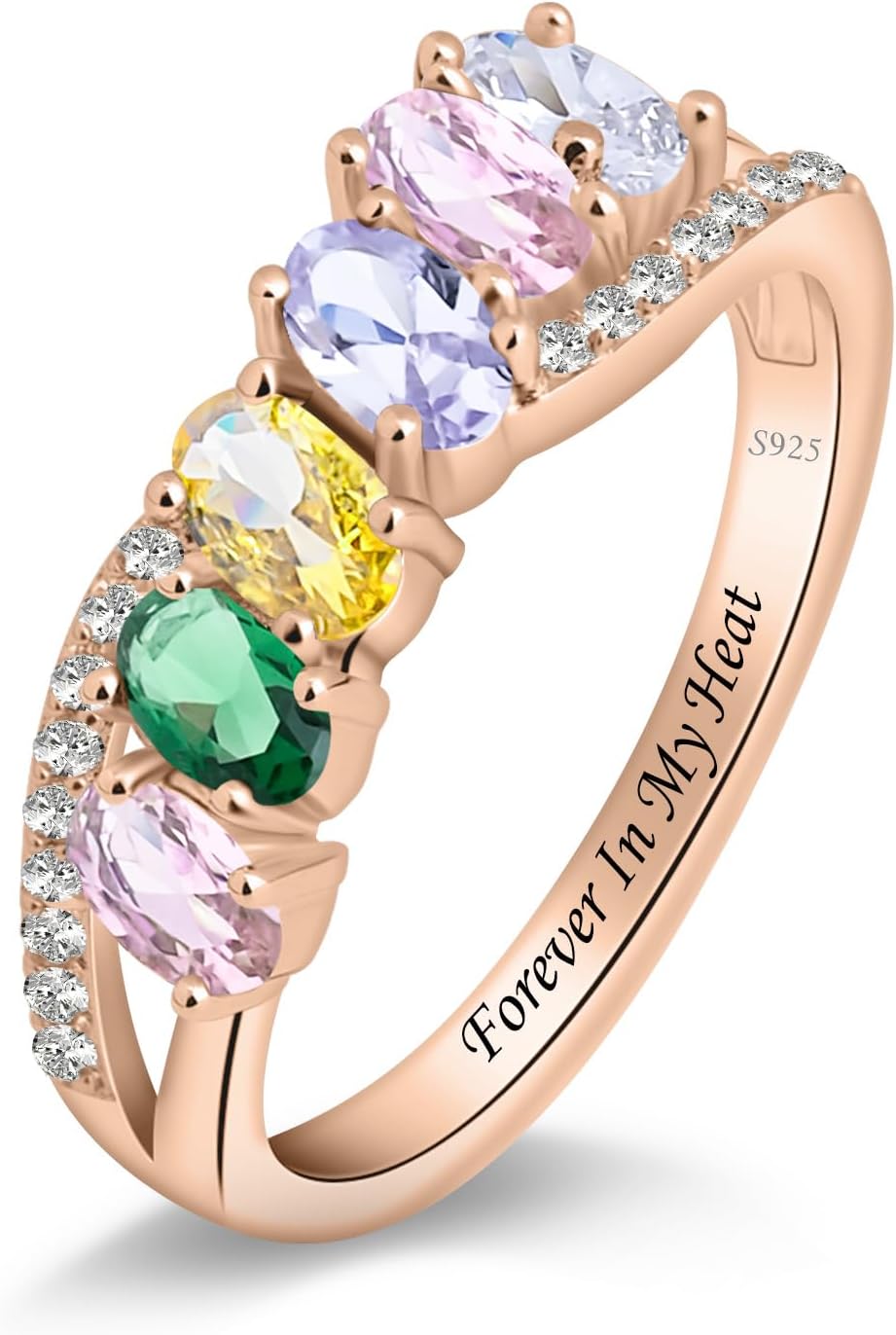 Personalized Birthstone Rings 925 Sterling Silver Mothers Ring with 1-6 Custom Simulated Birthstones Ring Engraved Name Rings Gift for Birthday Christmas New Year