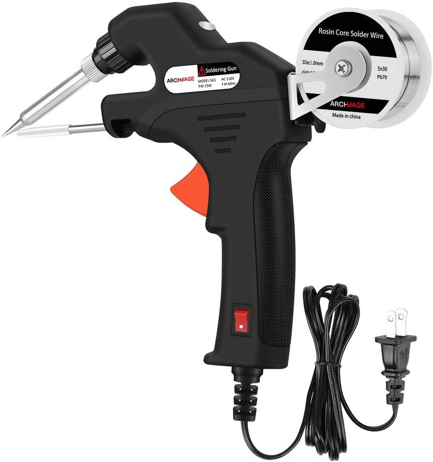 ArchMage Fast-Heating Soldering Gun 110V 15W Energy Efficient Automatic Feed Welding Tool with Rosin Core Solder Wire for Welding Circuit Board, Appliance Repair, Home DIY and More