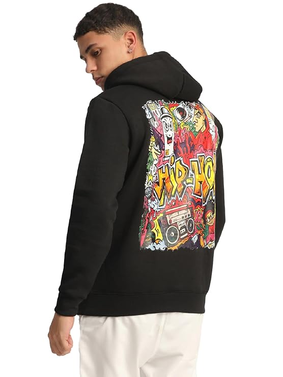 THALASI Black Graphic Back Printed Hoodies for Mens - Thick Cotton Branded Stylish Winter Hoodie for Mans