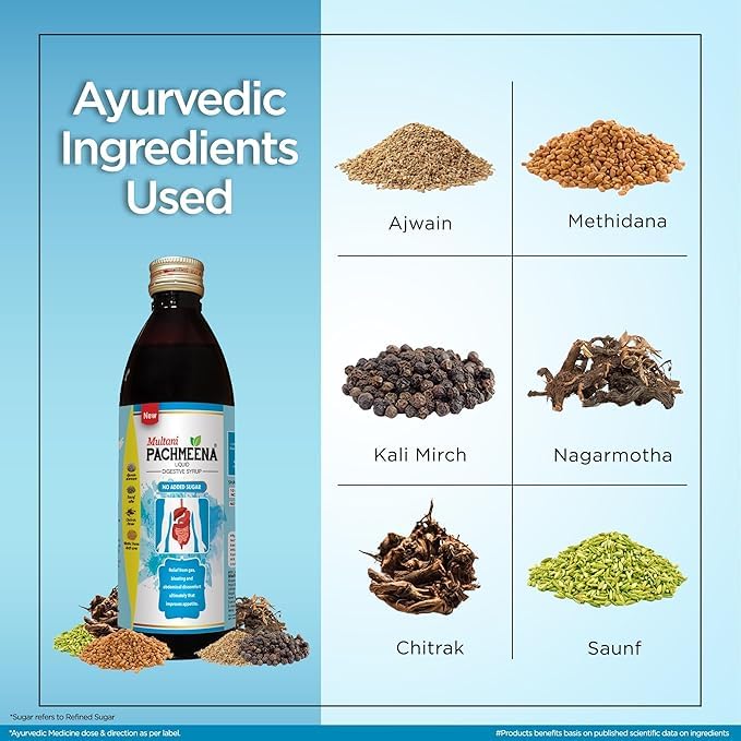 Image of Multani Pachmeena Tonik Digestive Syrup | No Added Sugar | Ayurvedic Products For Better Digestion | Relief From Gas, Bloating, Abdominal Discomfort | Usefull In Improving Appetite | No Sugar Added | 300 ml (Pack of 2)