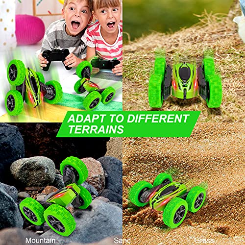 Acekid 2 Pack Remote Control Car, RC Stunt Cars for Boys, 4WD 2.4Ghz Double Sided 360° Rotating RC Car for Kids, 4 Rechargeable Battery, Blue+Green - Image 4