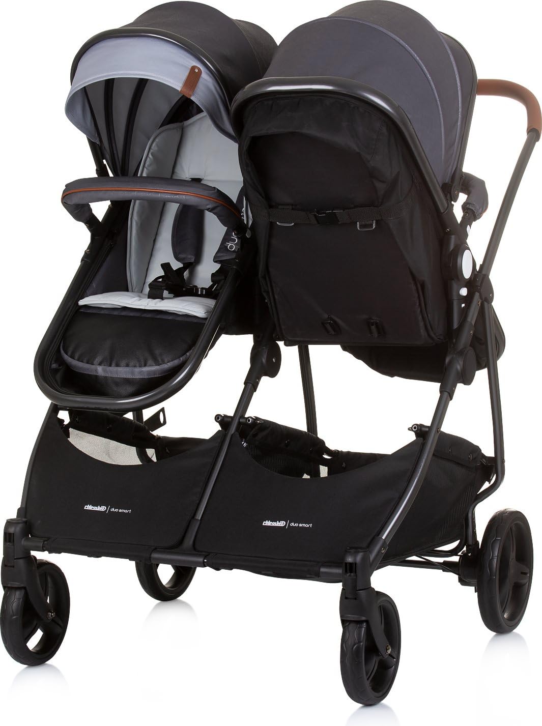 Chipolino Geschwisterkinderwagen Duo Smart klappbar umbaubar verstellbar Fußsack grau hellgrau