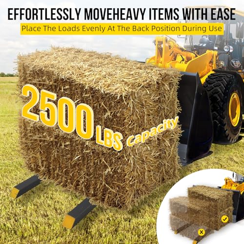 43" 2500lbs Clamp on Pallet Forks Heavy Duty Tractor Forks Quick Attach Bucket with no Adjustable Stabilizer Bar Quick Attach Pallet Fork for Bucket Tractor Loader Skid Steer