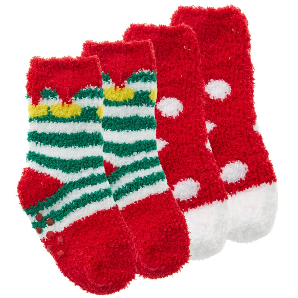 Metzuyan Baby Boys Baby Girls Unisex Xmas Fluffy Socks Christmas Bed Socks Elf Boot 0-2.5