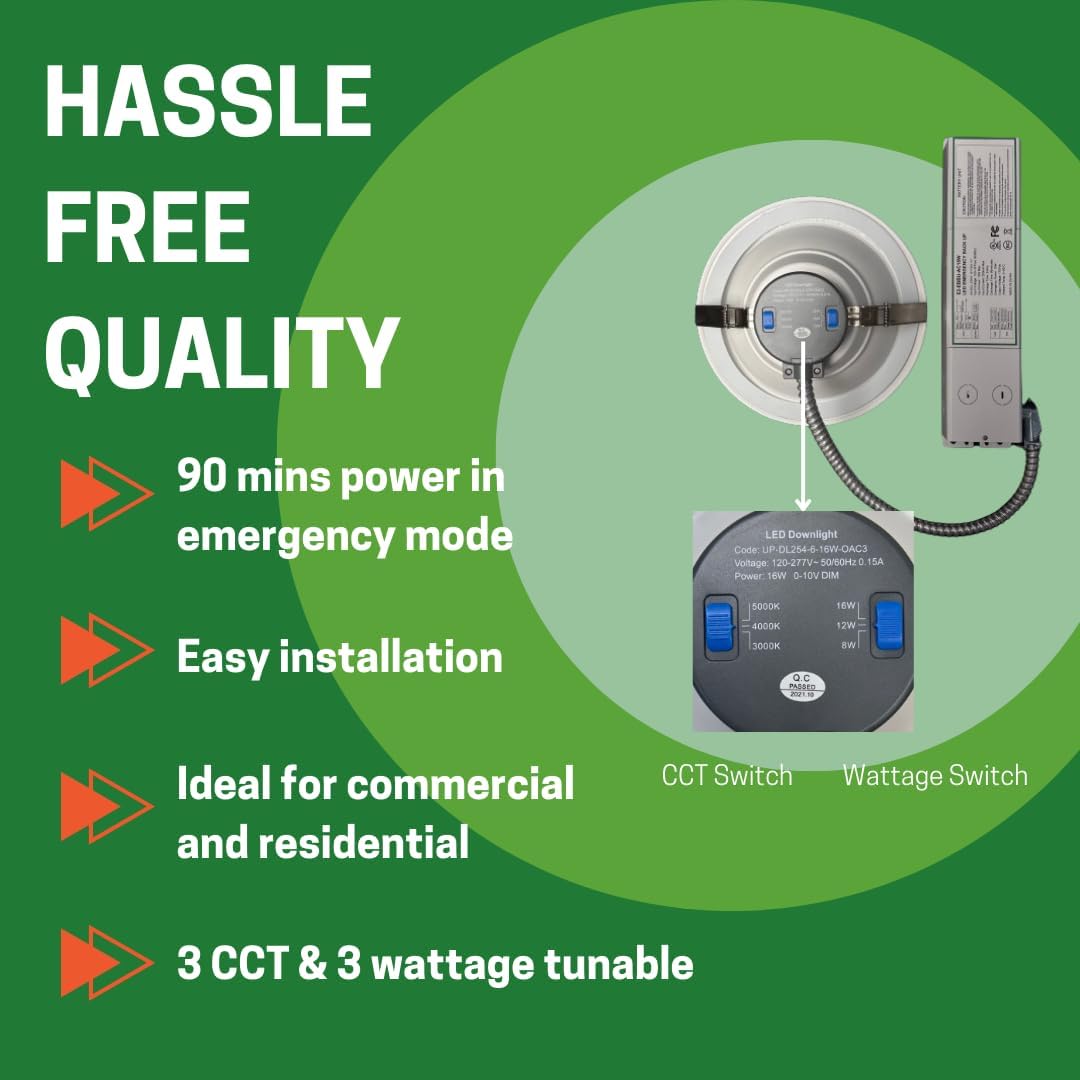 E2 LIGHTING 6 Inch Commercial Lights with Battery Backup, 3 CCT & Wattage Tunable, 30/40/50K, Ideal for Office (6 Inch w/Battery, 2 Pack) 120-277V