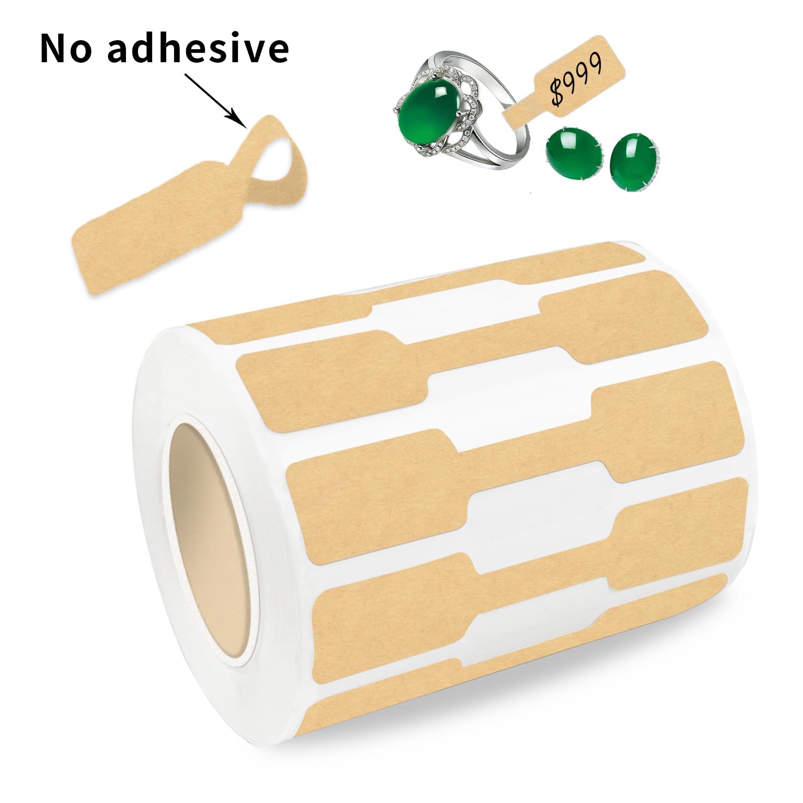 Yeachlaing 550 Pcs Jewelry Tags Roll for Necklace Earring Price Identify,Self Adhesive Kraft Blank Dumbbell Jewelry Stickers Labels for Bracelet, Ring