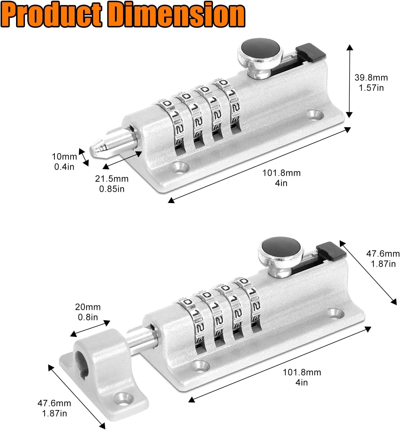 Verrou de Porte Avec Serrure à Combinaison 2 Pièces, Verrou de Porte Combinaison à 4 Chiffres, 120mm Verrou de Serrure Avec Code Numérique Pour Hangar/Jardin/Garage (Argent)