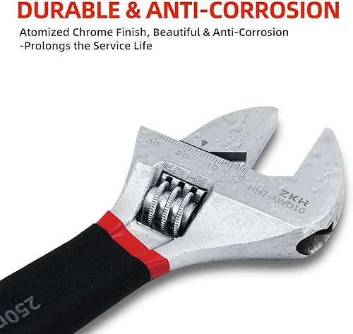 Miniatura 2 de ZKH Llave ajustable de 10 pulgadas  Llave métrica mediana  Llave ajustable sumergida en plástico con agarre cómodo  10 pulgadas (9.843 in)  Apertura
