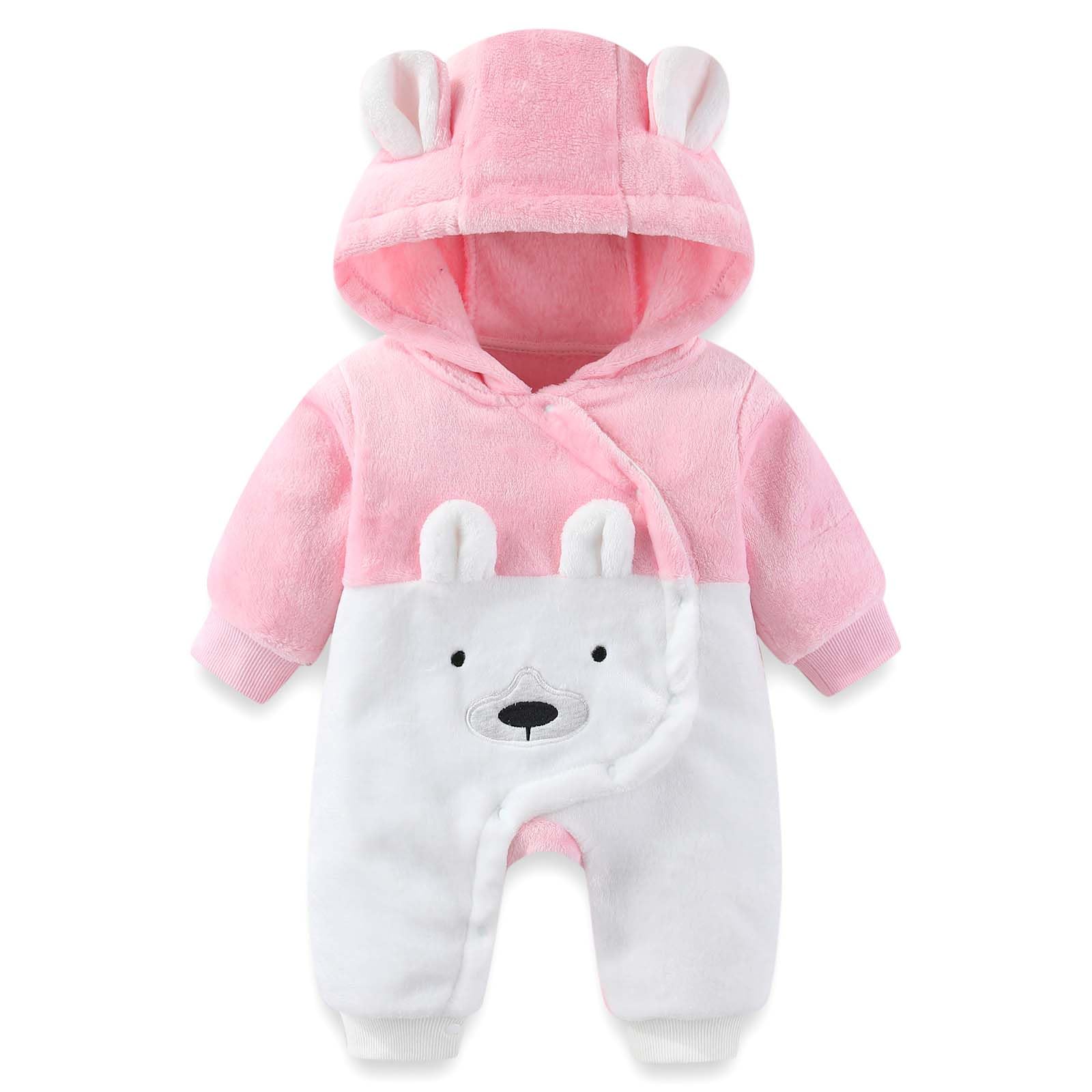 Newborn Baby Bear Suit Snap Romper Hooded Thin Fleece Jumpsuit Fall Winter