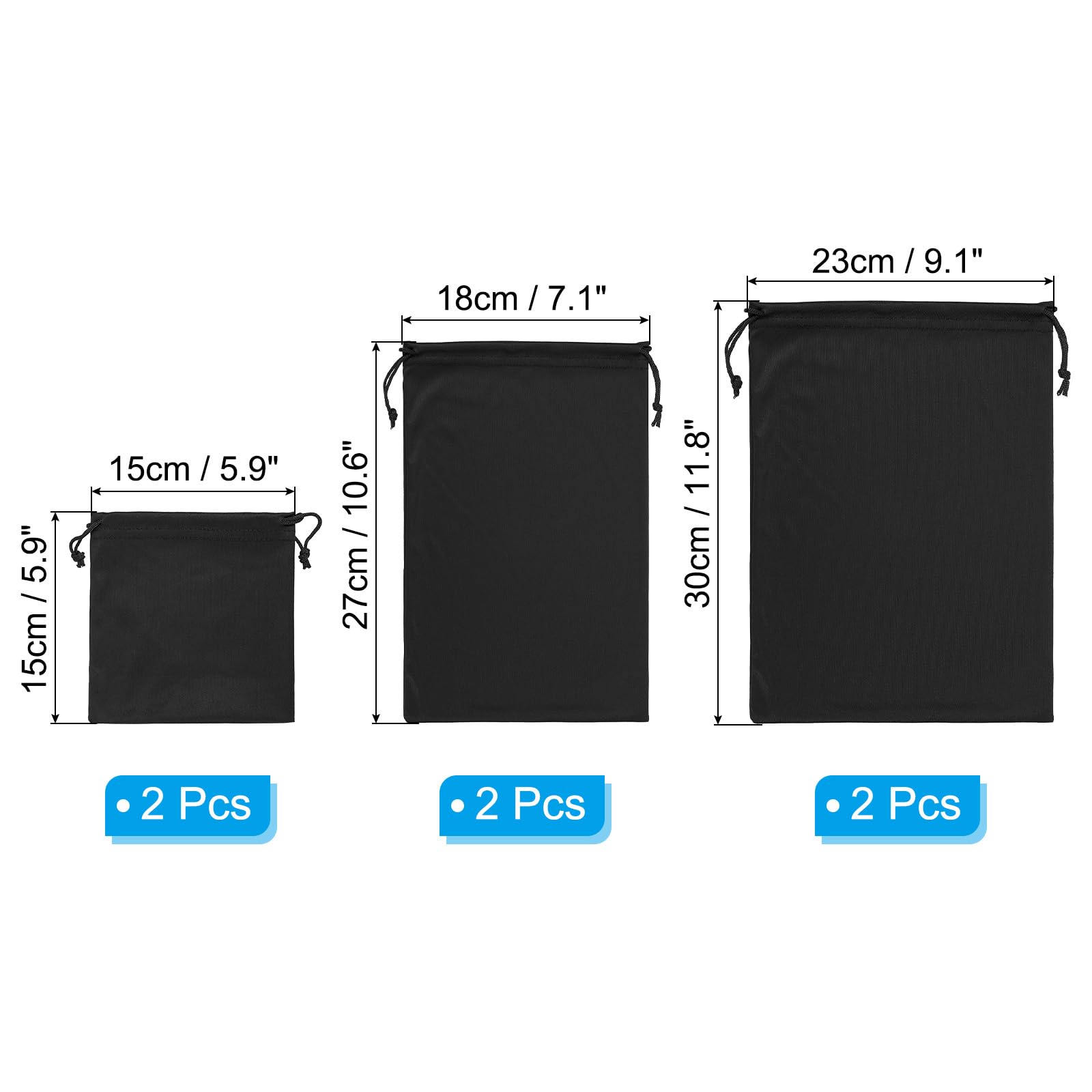 PATIKIL Borsa per Occhiali Sci, 6pz Microfibra Custodia Protettiva Conservazione Custodia Manica, (5,9" x5,9, 10,6" x7,1, 11,8" x9,1), Nero