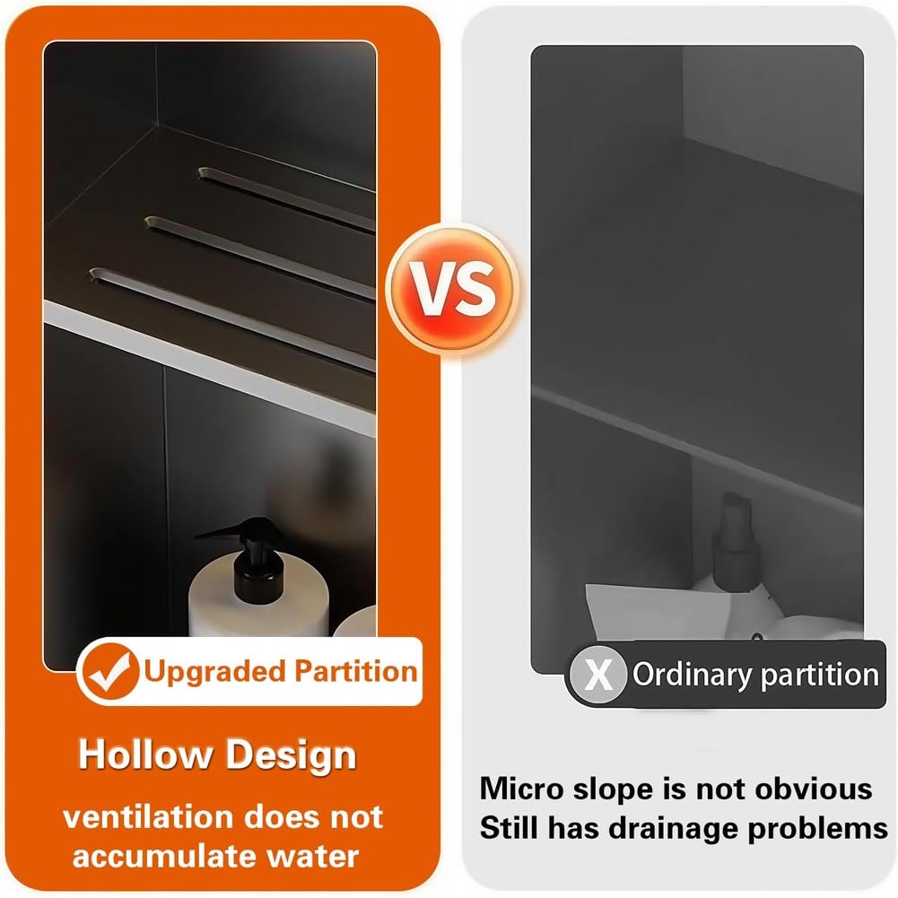 Paneles de ducha de Acero inoxidable 304, botiquín de Metal Negro multicapa empotrado con orificio de drenaje, estantes duraderos para baño y cocina, solución de almacena