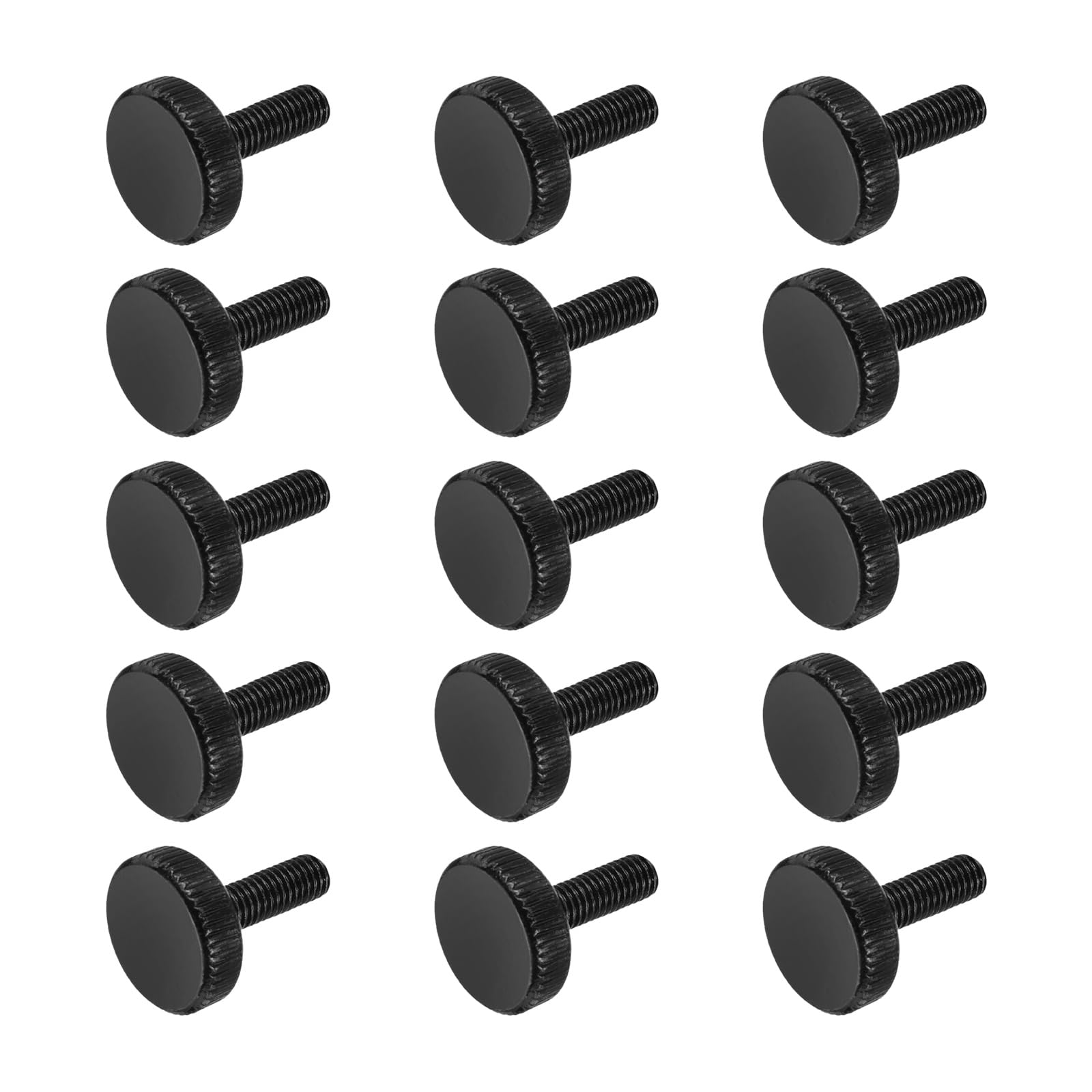 MECCANIXITY 15pcs M5 x 12mm Knurled Thumb Screws, Black Steel Flat Head Thumb Screws Metric Knurled Bolts Grip Knobs Hand Tighten Thread Fasteners