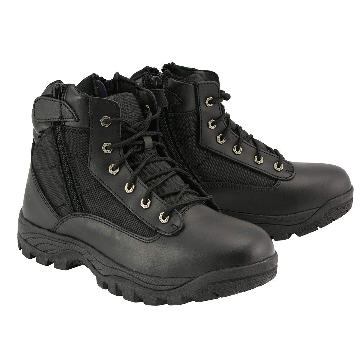 Milwaukee Leather MBM9011 Men's 6-inch Black Leather Swat Style-Tactical Lace-Up Biker Boots w/Side Zippers - 9.0