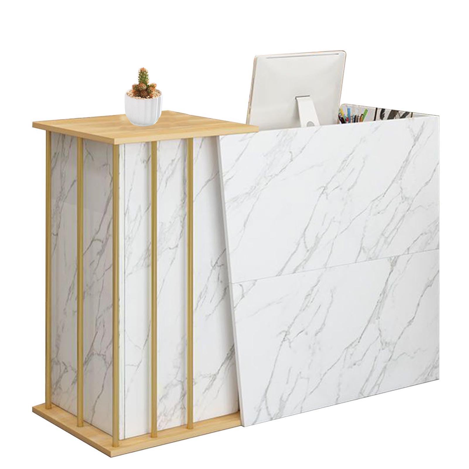 Scrivania per reception da 140 cm, con cassetti e ripiano anteriore, postazione di lavoro per computer, per hotel, negozi al dettaglio, saloni e aziende