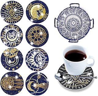 8 Pcs Diamond Painting Coasters with Holder,DIY Diamond Art Crafts for Adults, Small Diamond Painting Kits Accessories (Abstract Black)
