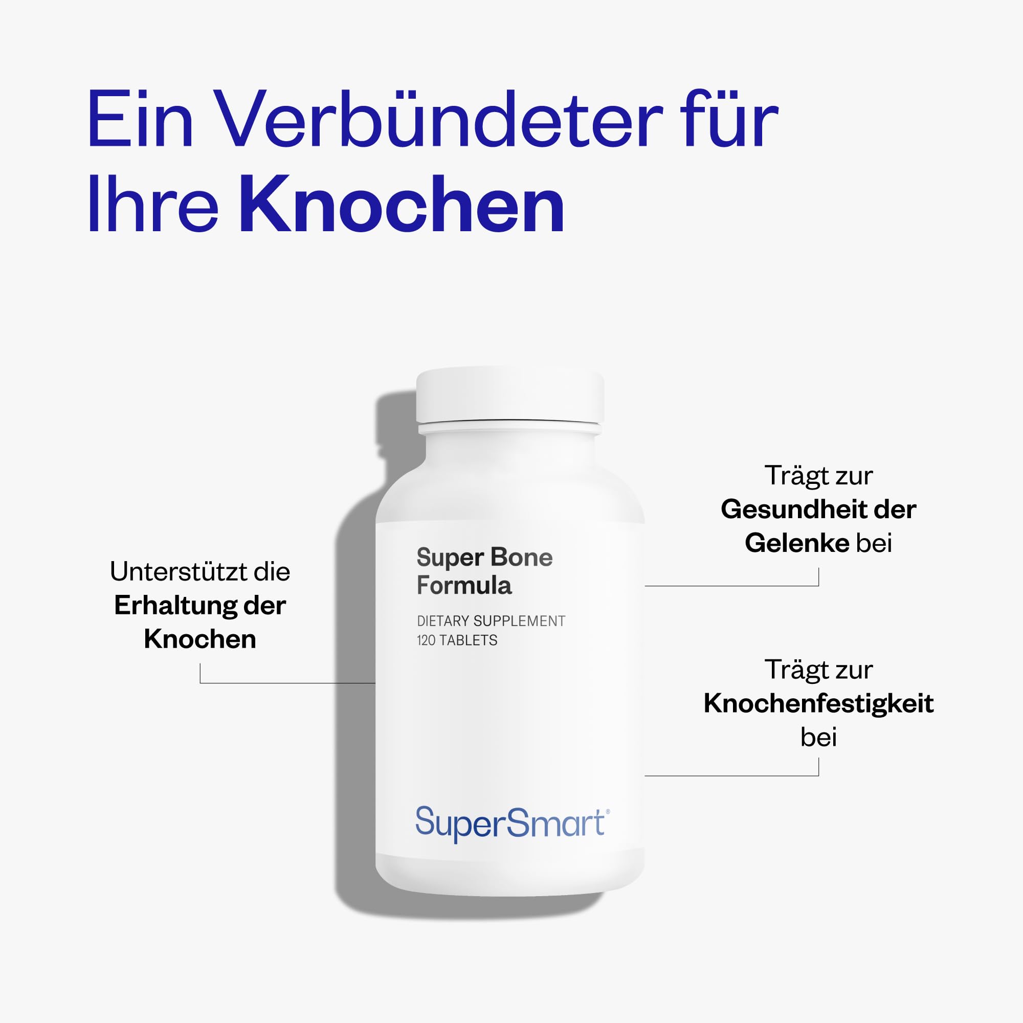 Super Bone Formula - Trägt zu gesunden Knochen bei - Unterstützt gesunde Gelenke - Reich an Kalzium, Zink, Magnesium und den Vitaminen D3, K2 - Glutenfrei - SuperSmart