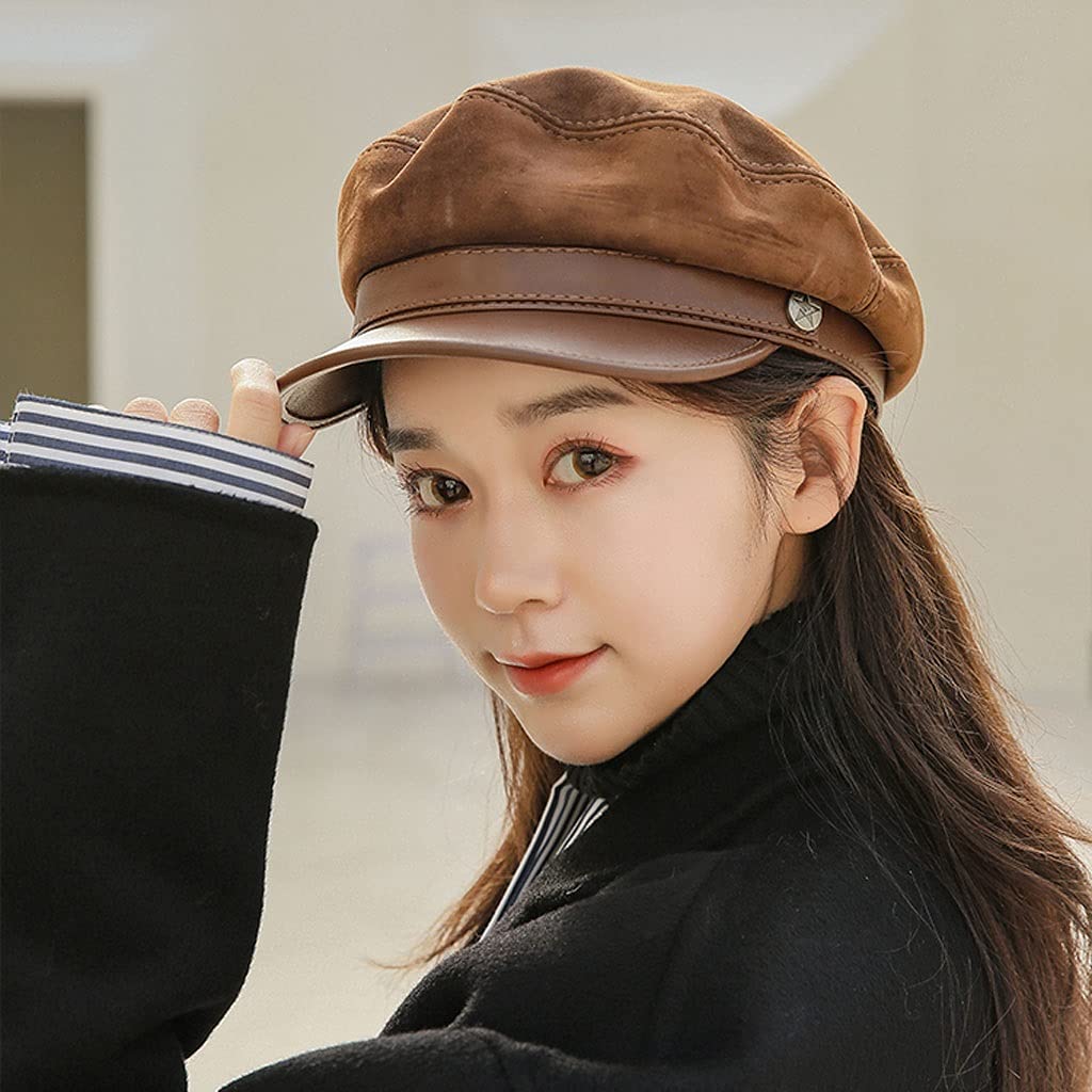 Women's Cotton Beret Hat - French Style Newsboy Cap Adjustable Beanie M1430 Brown