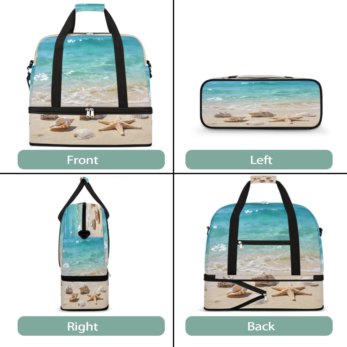 Bolsa de viaje plegable de verano con diseño de estrellas de mar y conchas marinas, bolsa de gimnasio expandible con compartimento para zapatos, bolsa de fin de semana de gran capacidad para viajes