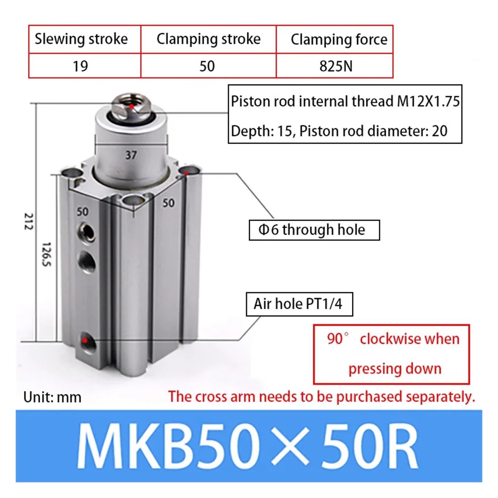 Cylinder Obrotowy MKB50X10/20/30mm Mały Pneumatyczny Obrót O 90 Stopni Mocowanie Kątowy Docisku W Dół Precyzyjna Płynna Praca(MKB50X50R)