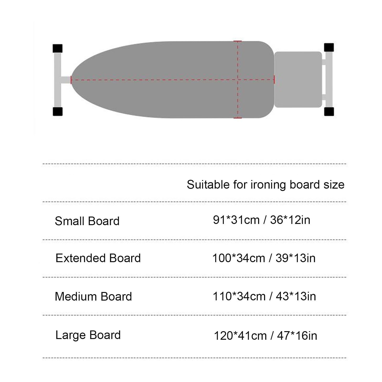 Funda para Tabla de Planchar, Funda Tabla Plancha con Acolchado, Ajuste con Cordón Elástico, Resistente al Calor y Lavable(F,120cm/47in)