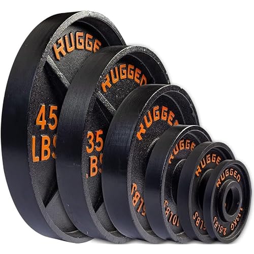 Rugged Strength & Fitness Heavy Duty Cast Iron 255 lbs. Olympic Weight Plate Set - Free Weights, Dumbbell Plates, 2 Inch Standard Hole for Barbell, Deep Dish Design, Black