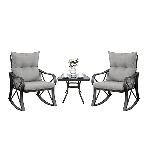 COSIEST 3 Piece Bistro Set Patio Rocking Chairs Outdoor Furniture