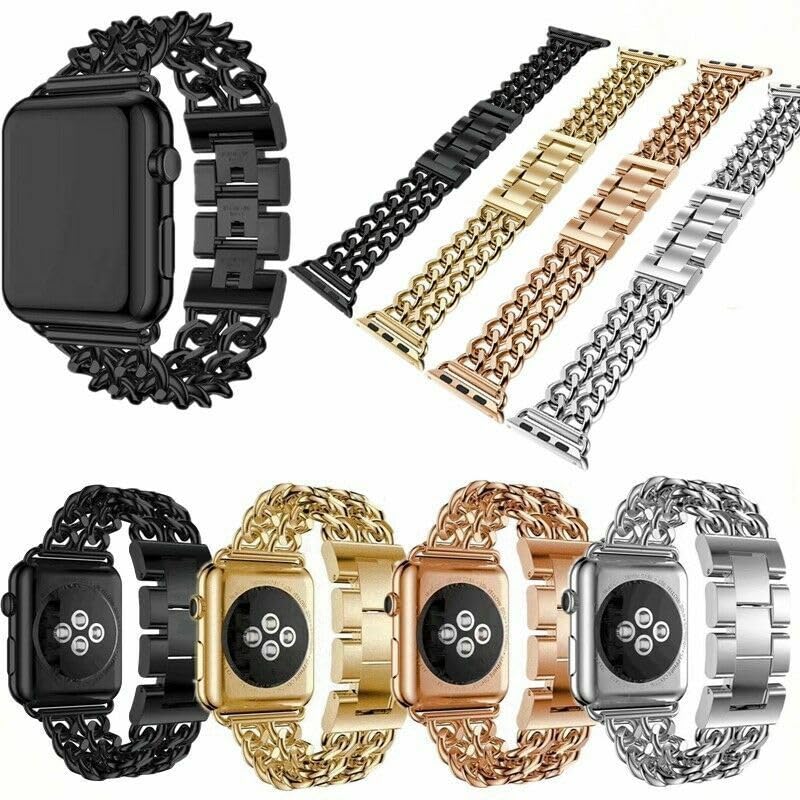 Bracelet en métal avec chaîne dorée compatible avec montre de 49 mm style luxe