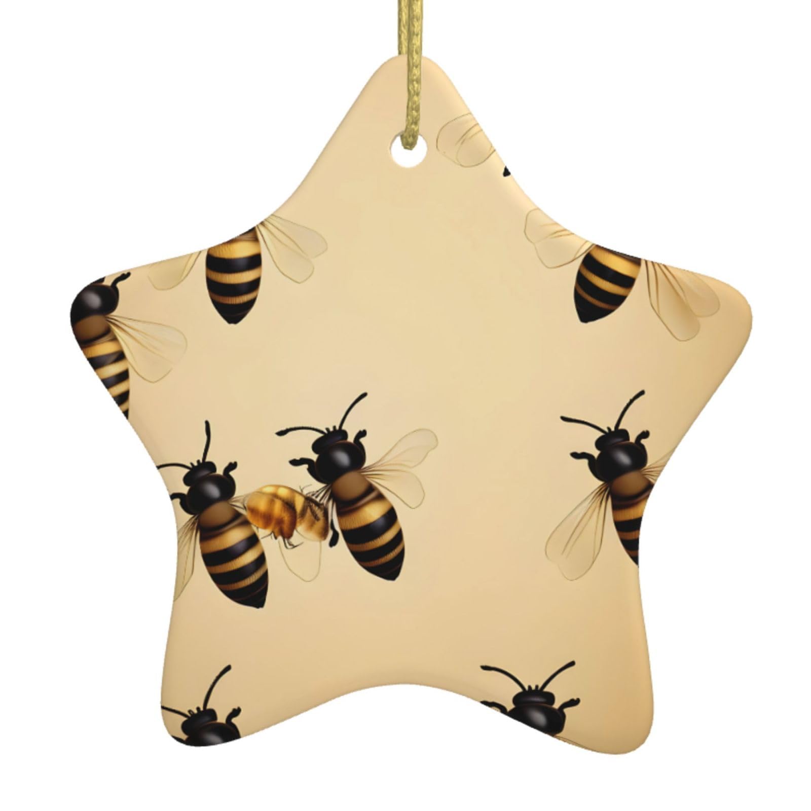 Honey Bee Print Christmas Ornaments, Ceramic Hanging Ornament, Round Shape Decorations