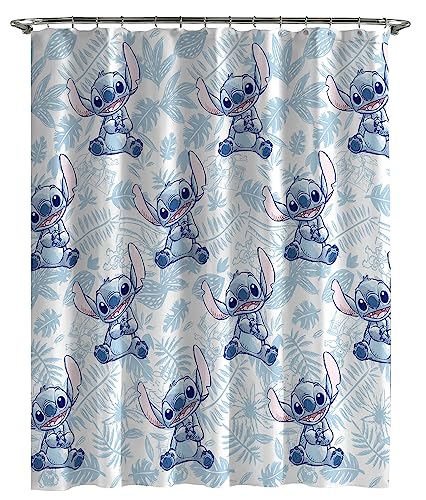 Jay Franco Shower Curtains Disney Lilo & Stitch Sunglasses & Surf Kids Fabric Shower Curtain Featuring Stitch 70 x 72 inches Hooks and Rod not Included