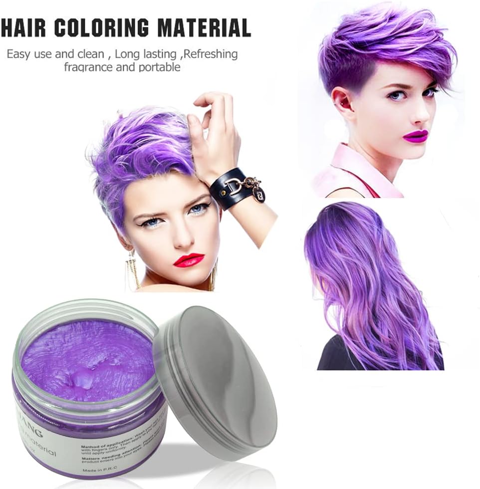 VOLLUCK Temporary Hair Colour, Purple Hair Colour, Styling Hair Tones for Men Women, Natural Hairstyle Pomade, Temporary Hair Dye Wax for Party, Cosplay & Halloween, 4.23 Ounces (Purple)