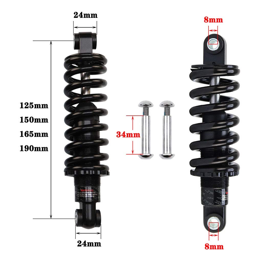 VXXV Mountain Bike Shock Absorber MTB 125mm/ 150mm/ 165mm/ 190mm Adjustable Spring Downhill Rear Shock 450Lbs /650Lbs /750Lbs /850Lbs (Color : 165mm, Size : 450 Lbs)